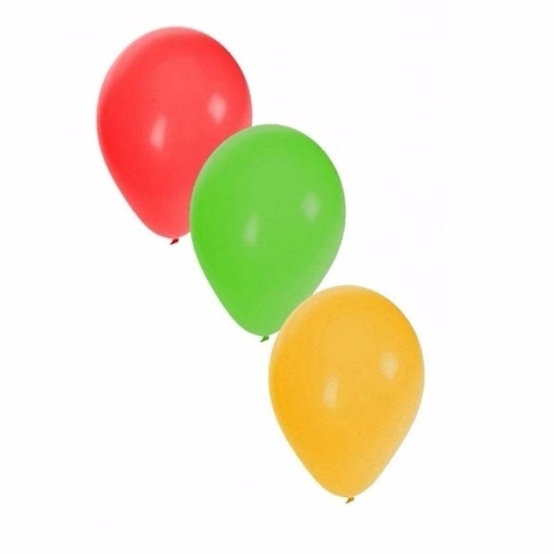 Ballonnen rood/geel/groen 15x stuks - Carnaval thema kleuren feestartikelen