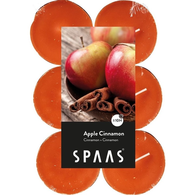 48x Maxi geurtheelichtjes Apple Cinnamon 10 branduren - Geurkaarsen appel/kaneel geur - Grote waxinelichtjes - Oranje