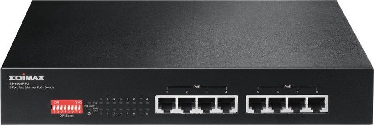 Edimax ES-1008P V2 netwerk-switch Fast Ethernet (10/100) Power over Ethernet (PoE) - Zwart