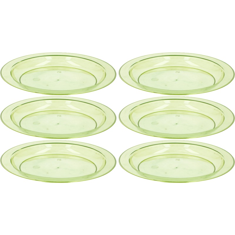 6x plastic borden/bordjes 20 cm - Kunststof servies - Koken en tafelen - Camping servies - Ontbijtbordje kinderen - Groen