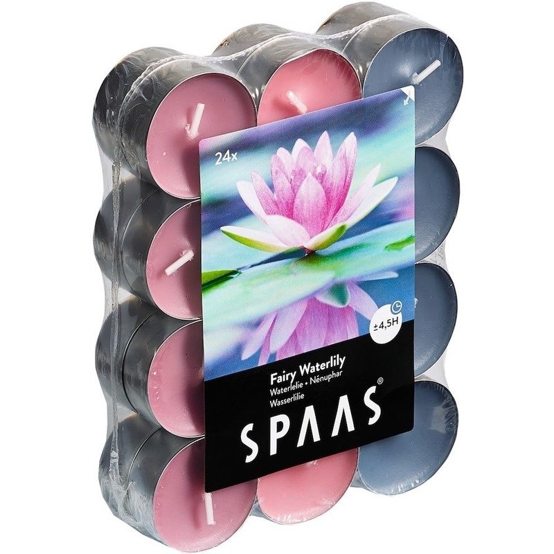 Spaas 24x Geurtheelichtjes Fairy Waterlily 4,5 branduren - Geurkaarsen waterlelie bloemen geur - Waxinelichtjes