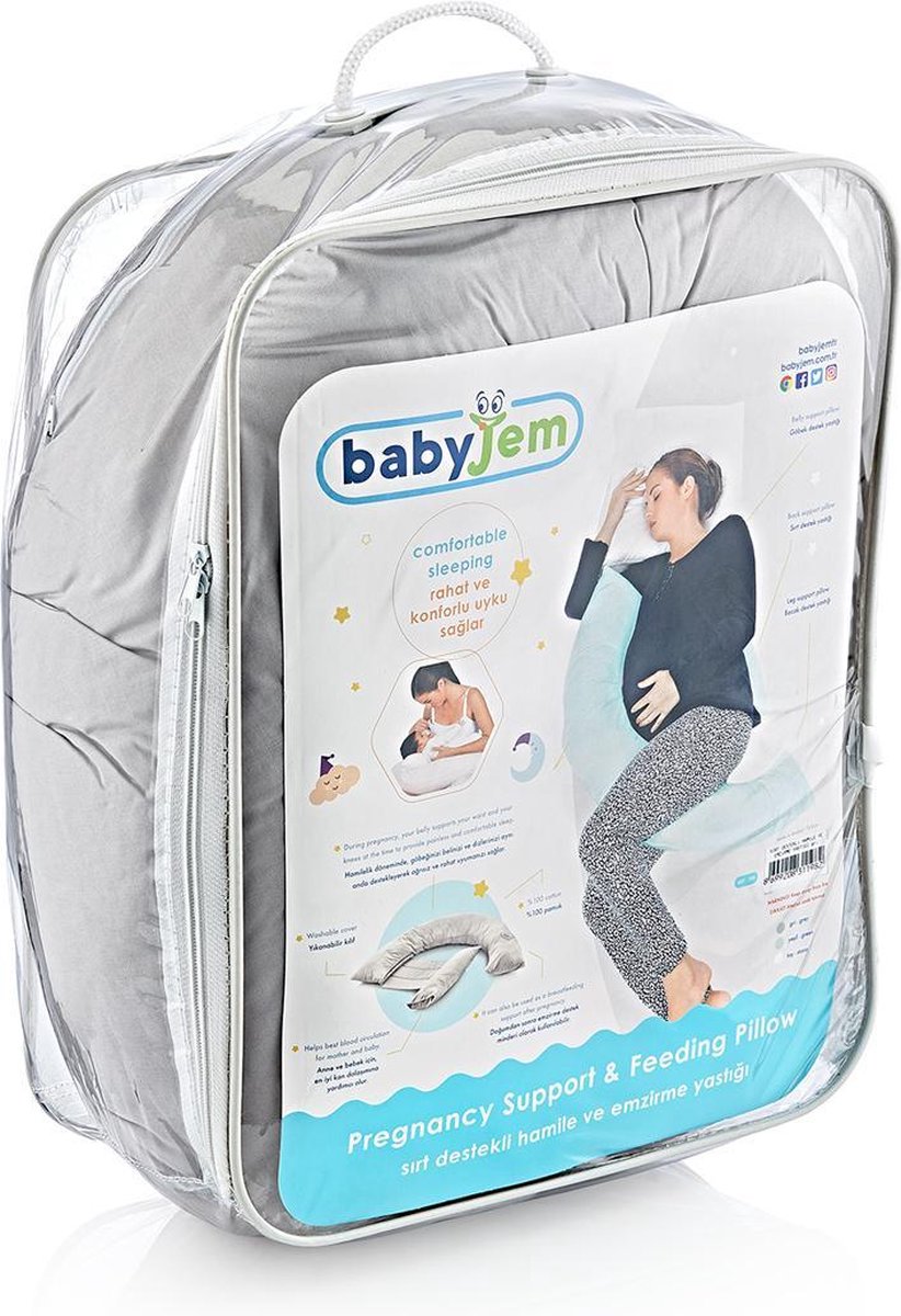 Babyjem - Zwangerschapskussen - Voedingskussen - Lichaamskussen - Zijslaapkussen - Ecru - Wit