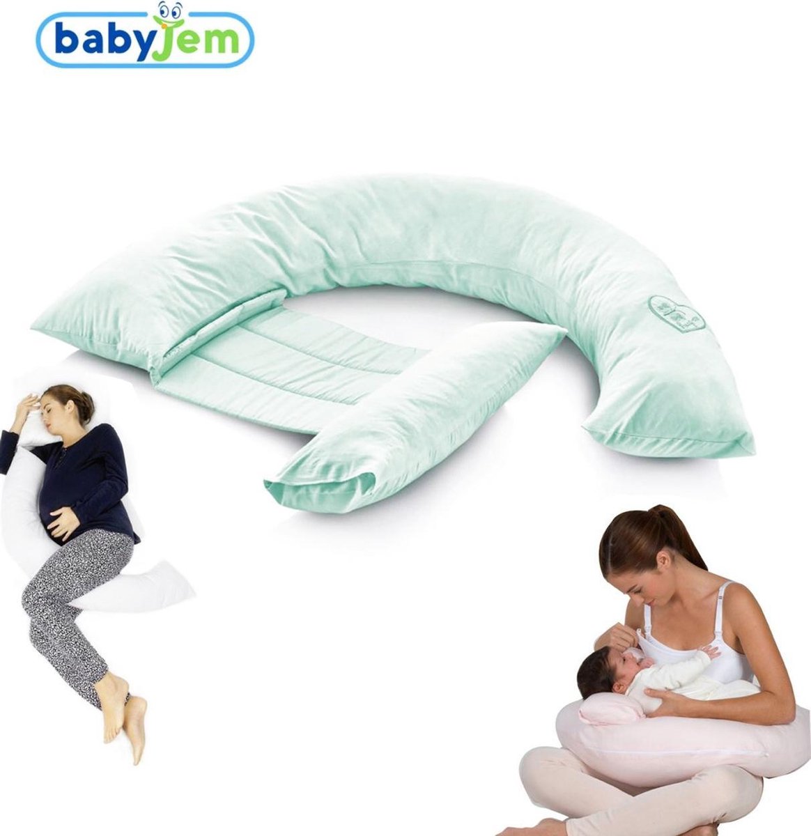 Babyjem - Zwangerschapskussen - Voedingskussen - Lichaamskussen - Zijslaapkussen - Ecru - Wit