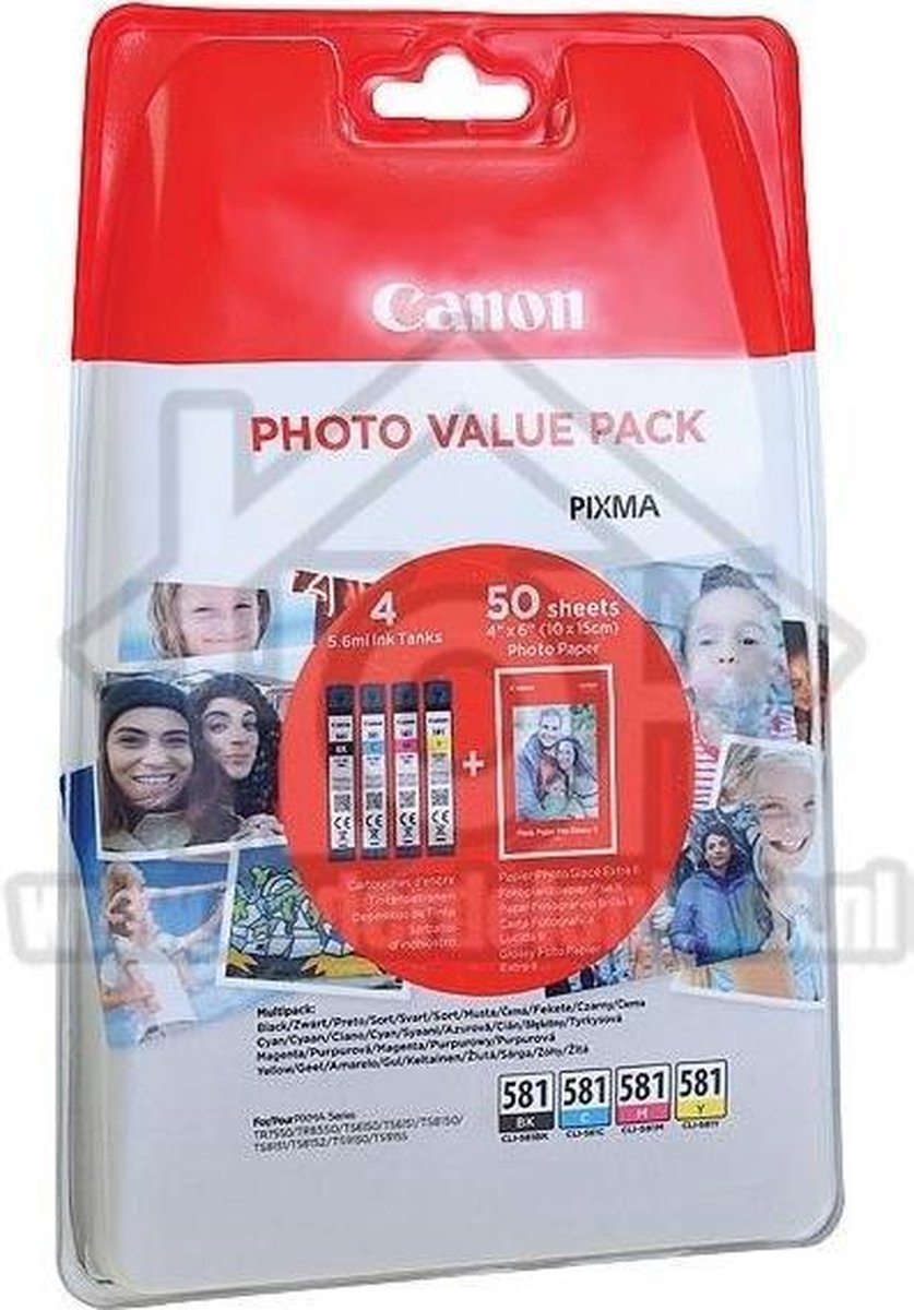 Canon CLI-581 Photo Value Pack + GP-501 Fotopapier - Geel