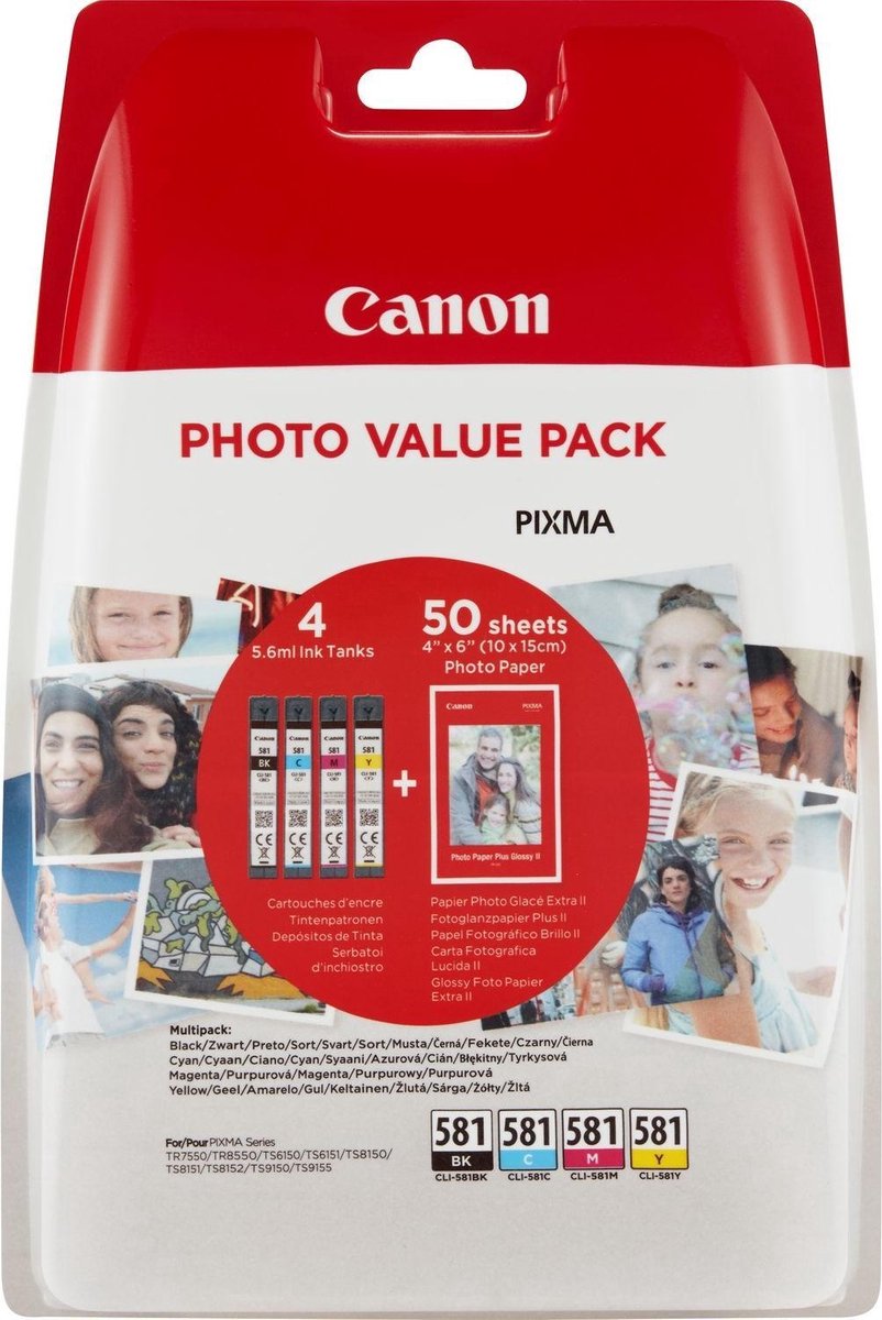 Canon CLI-581 Photo Value Pack + GP-501 Fotopapier - Geel