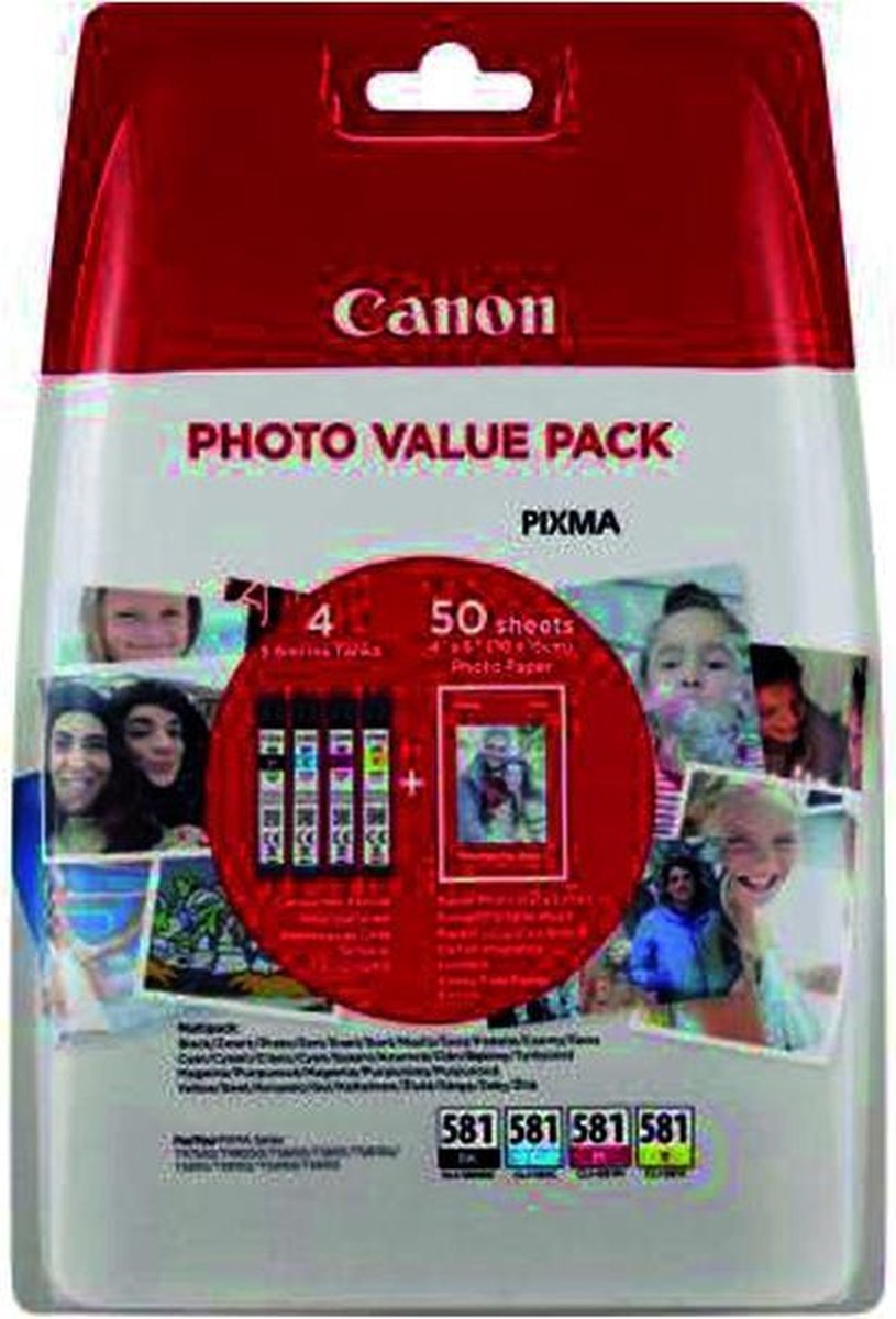 Canon CLI-581 Photo Value Pack + GP-501 Fotopapier - Geel