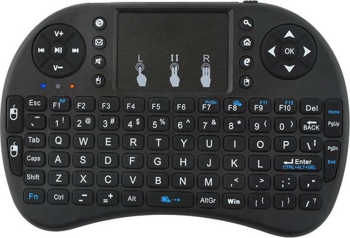 Universeel Mini Draadloos Mediacenter Toetsenbord - Wireless Touchpad PC Windows Android Smart TV Console BOX USB QWERTY Keyboard - - Zwart