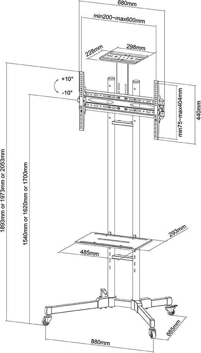 NewStar Neomounts by PLASMA-M1700E TV Trolley - Zwart