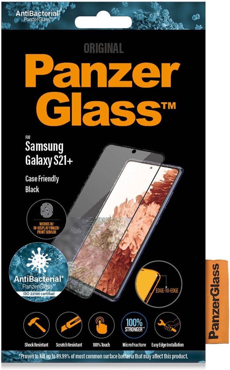 PanzerGlass Case & Fingerprint Friendly Samsung Galaxy S21 Plus Screenprotector Glas - Zwart