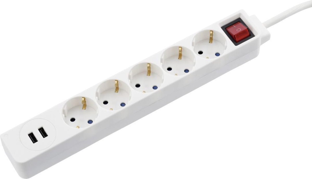 Hama Stekkerdoos 5 + 2 USB - Blanco