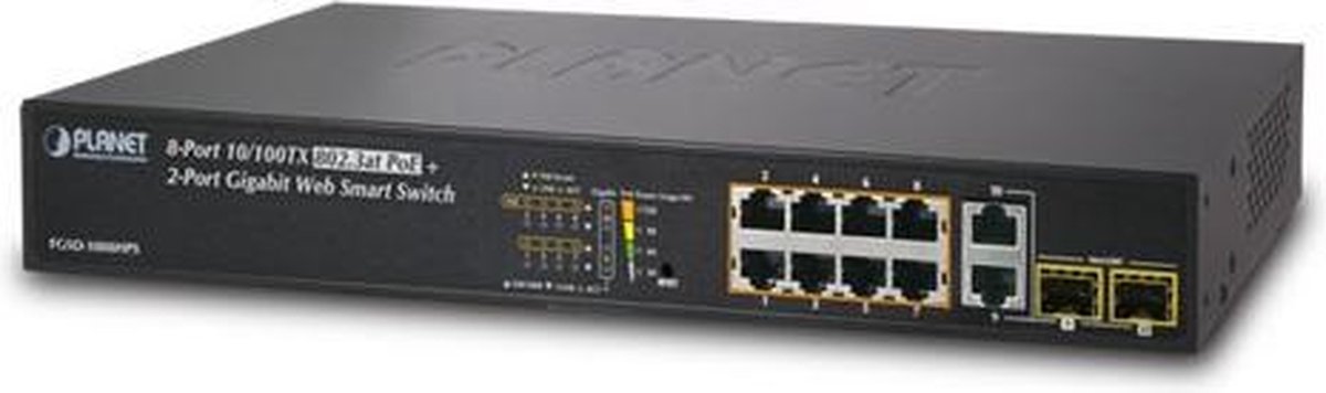 CUC Planet FGSD-1008HPS netwerk-switch Fast Ethernet (10/100) 1U Power over Ethernet (PoE) - Zwart