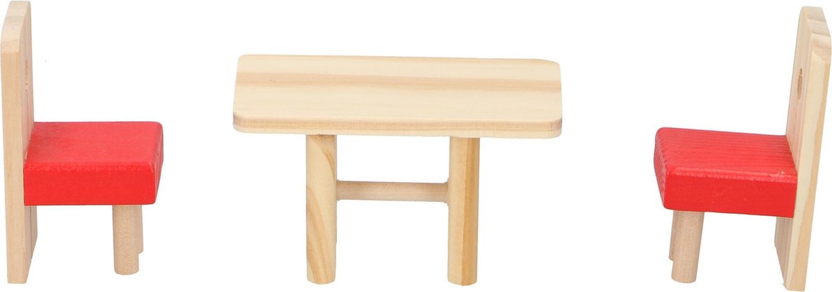 MaxiMondo Marionette Wooden Toys - Houten Poppenhuis Incl. Meubels En Poppetjes - 11-delig - Geel