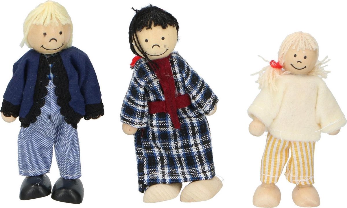 MaxiMondo Marionette Wooden Toys - Houten Poppenhuis Incl. Meubels En Poppetjes - 11-delig - Geel