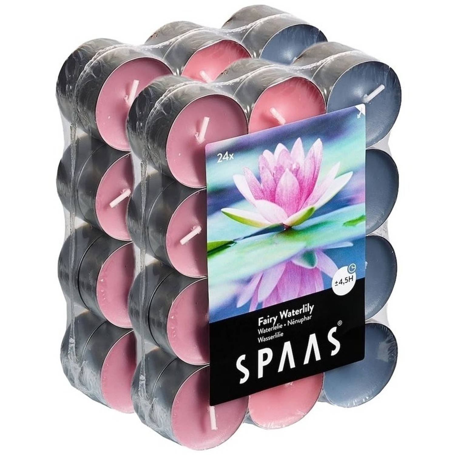 Spaas 48x Geurtheelichtjes Fairy Waterlily 4,5 Branduren - Geurkaarsen Waterlelie Bloemen Geur - Waxinelichtjes