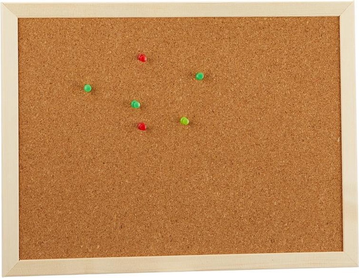 Prikbord/memobord Naturel Kurk Inclusief 40 Gekleurde Punaises 40 X 30 Cm - Beige