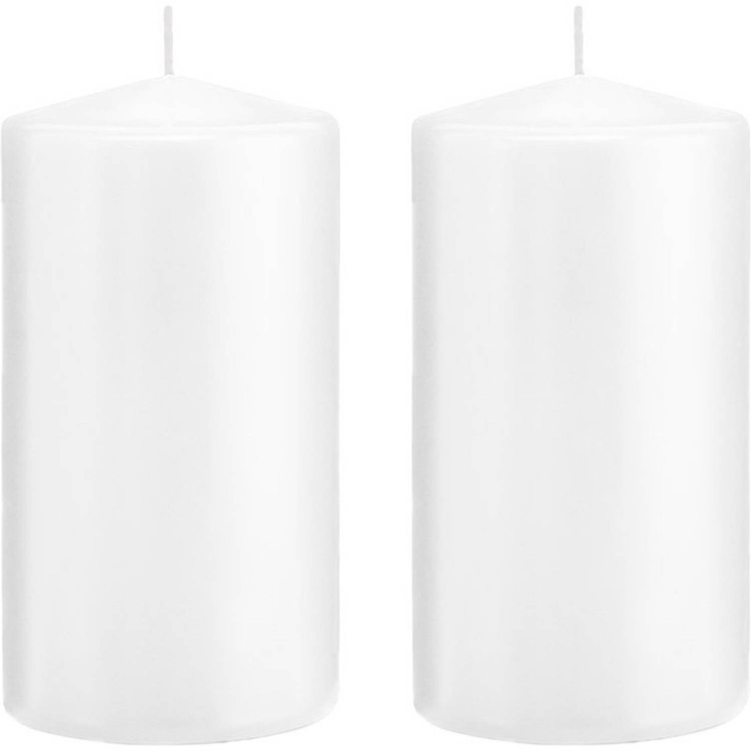 Trend Candles 2xte Cilinderkaarsen/stompkaarsen 8 X 15 Cm 69 Branduren - Geurloze Kaarsen - Woondecoraties - Wit