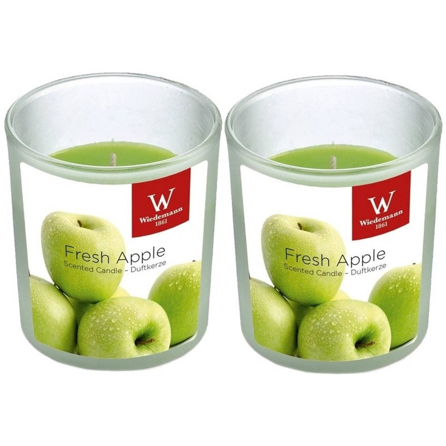 Trend Candles 2x Geurkaarsen Appel In Glazen Houder 25 Branduren - Geurkaarsen Appel Geur - Woondecoraties - Groen