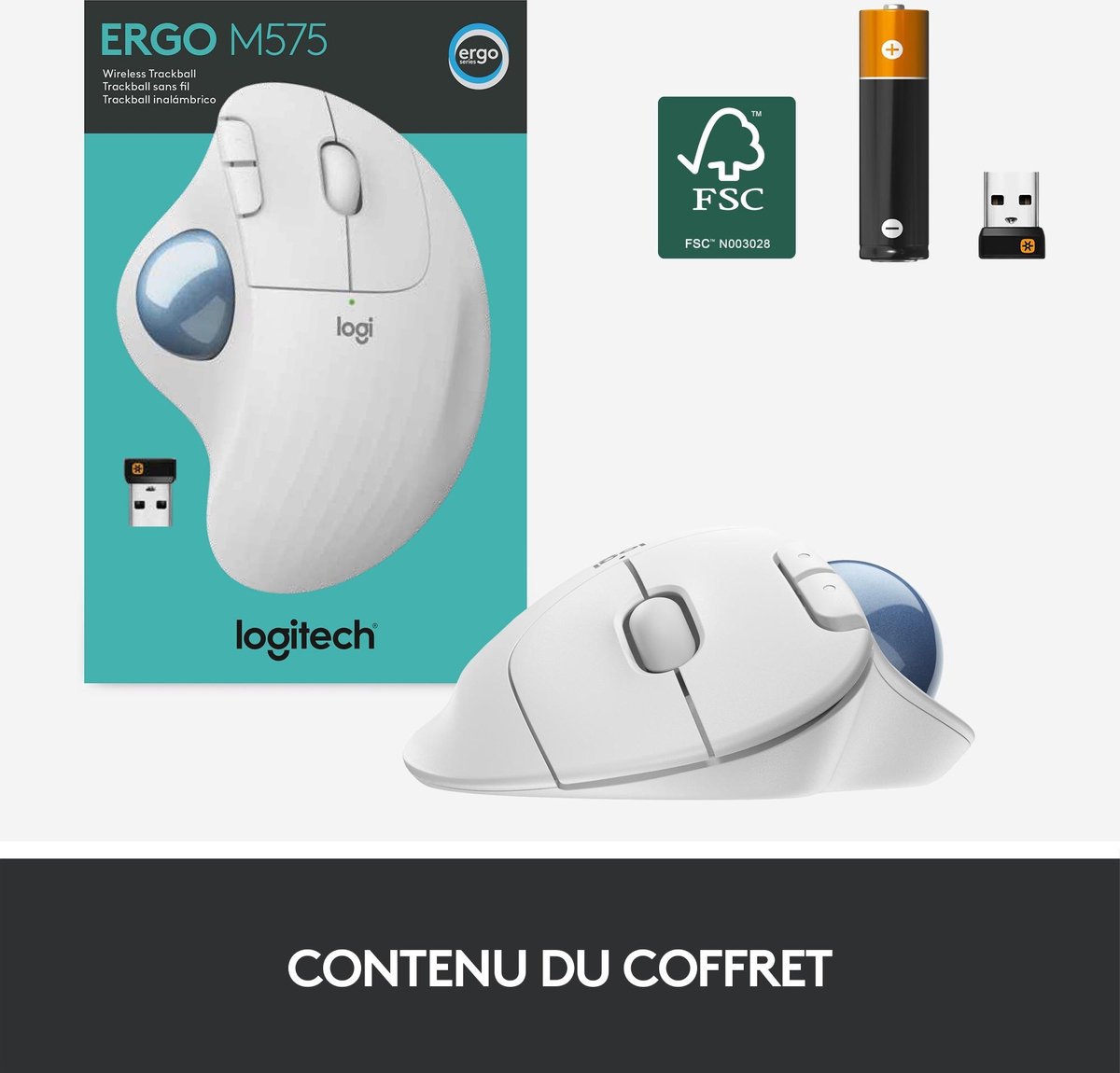 Logitech M575 ERGO Draadloze Trackball Muis - Wit