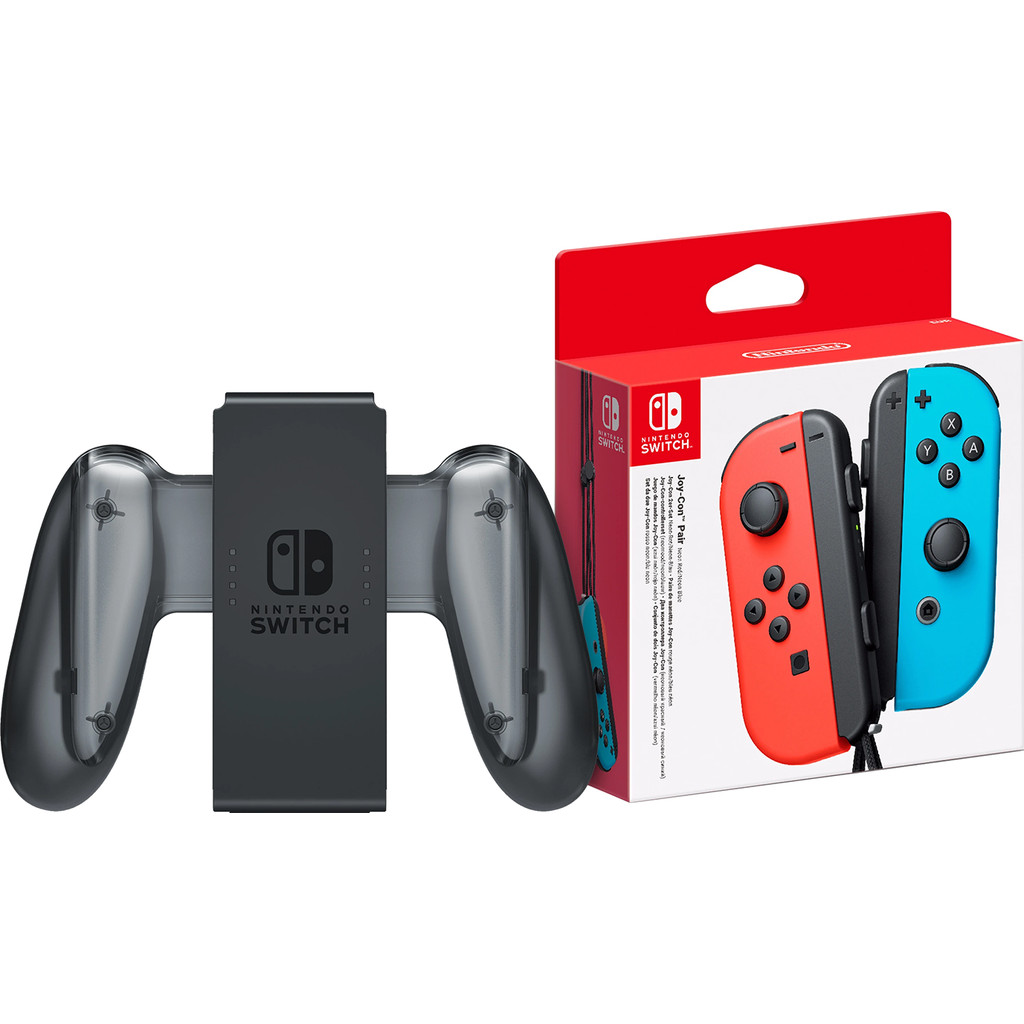 Nintendo Switch Joy-Con set Rood/ + Switch Joy-Con Charge Grip - Blauw