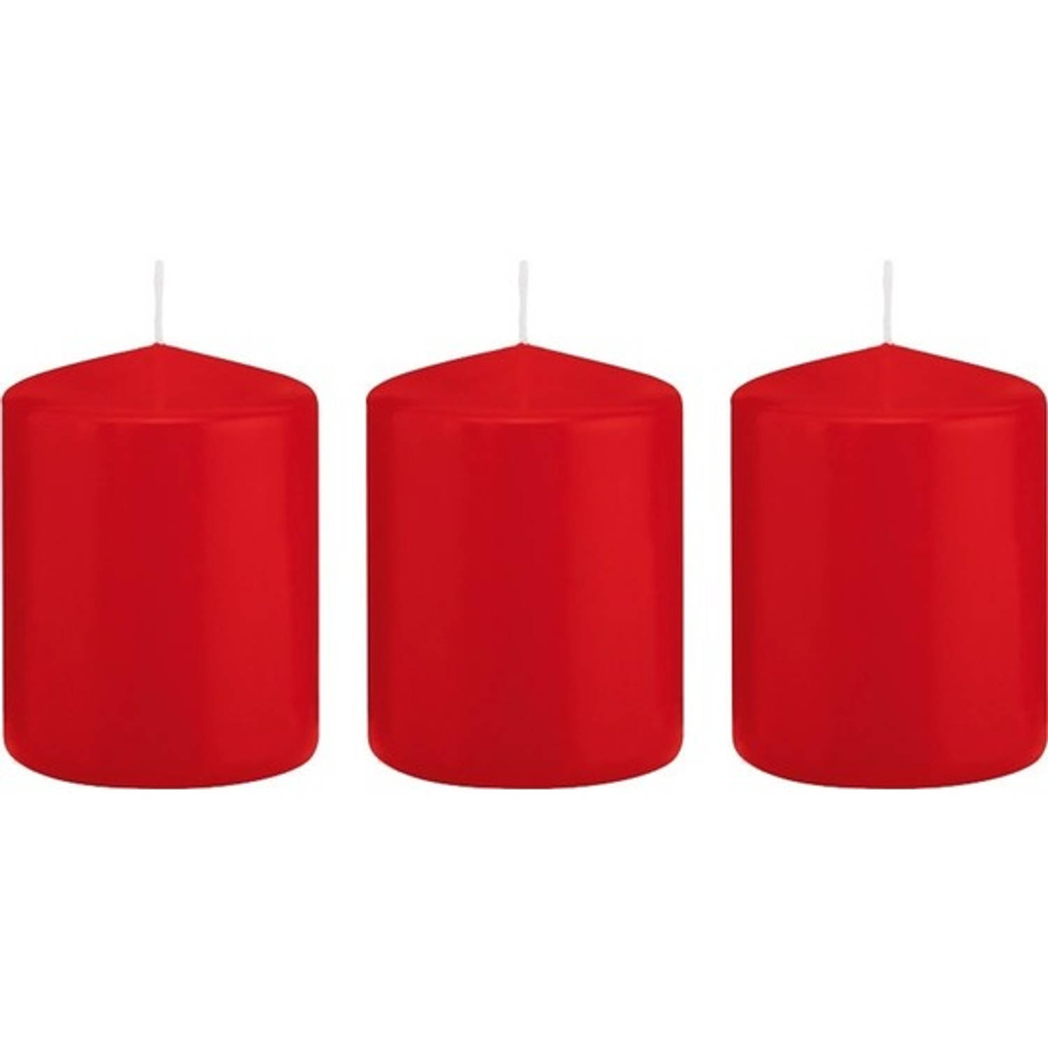 Trend Candles 3x Rode Cilinderkaarsen/stompkaarsen 6 X 8 Cm 29 Branduren - Geurloze Kaarsen - Woondecoraties - Rood