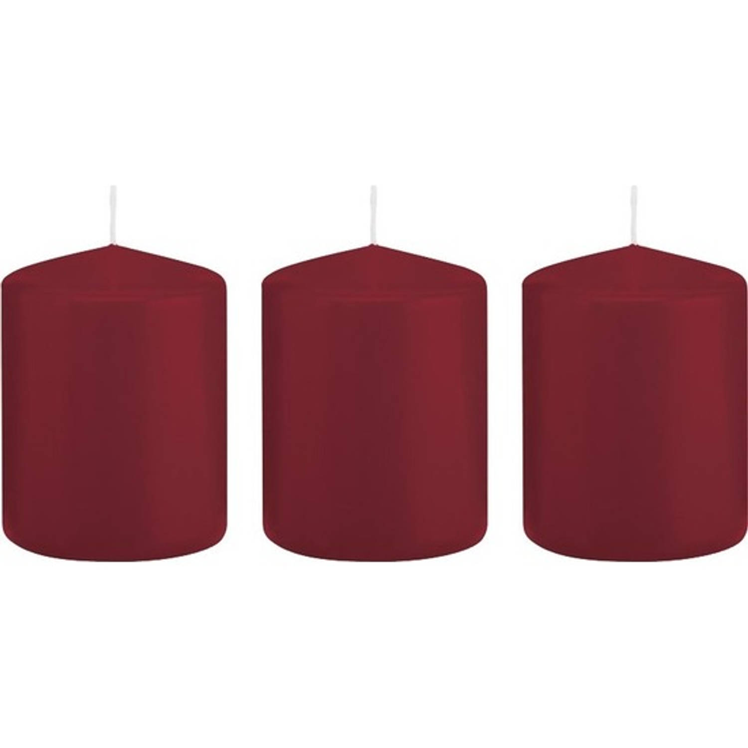 Trend Candles 3x Bordeauxrode Cilinderkaarsen/stompkaarsen 6 X 8 Cm 29 Branduren - Geurloze Kaarsen - Woondecoraties - Rood