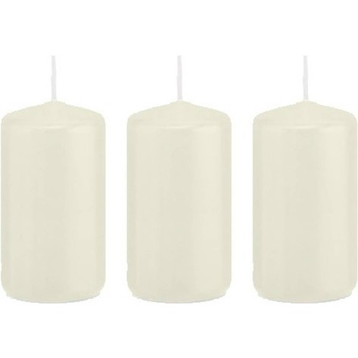 Trend Candles 3x Ivoorte Cilinderkaarsen/stompkaarsen 5 X 10 Cm 23 Branduren - Geurloze Kaarsen - Woondecoraties - Wit