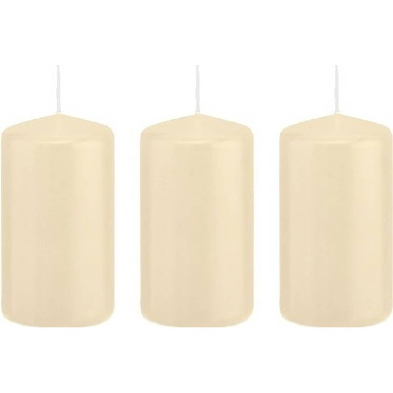 Trend Candles 3x Cremete Cilinderkaarsen/stompkaarsen 5 X 10 Cm 23 Branduren - Geurloze Kaarsen - Woondecoraties - Wit