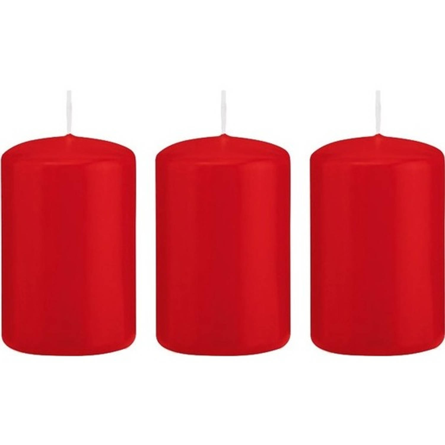 Trend Candles 3x Rode Cilinderkaarsen/stompkaarsen 5 X 8 Cm 18 Branduren - Geurloze Kaarsen - Woondecoraties - Rood