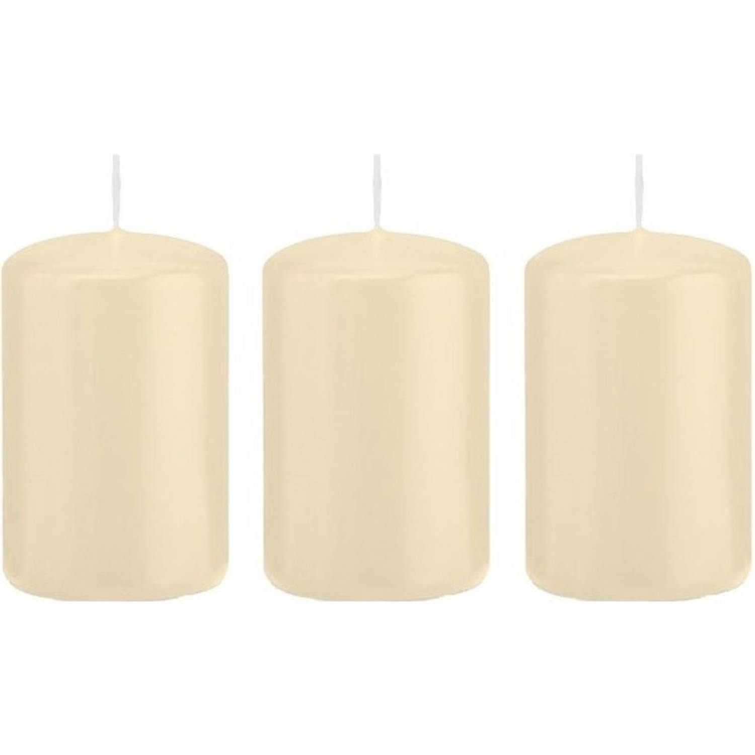 Trend Candles 3x Cremete Cilinderkaarsen/stompkaarsen 5 X 8 Cm 18 Branduren - Geurloze Kaarsen - Woondecoraties - Wit