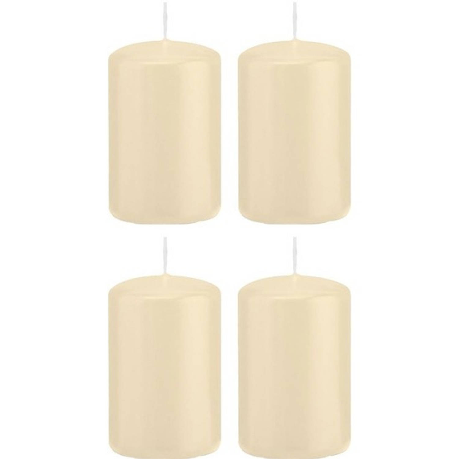 Trend Candles 4x Cremete Cilinderkaarsen/stompkaarsen 5 X 8 Cm 18 Branduren - Geurloze Kaarsen - Woondecoraties - Wit