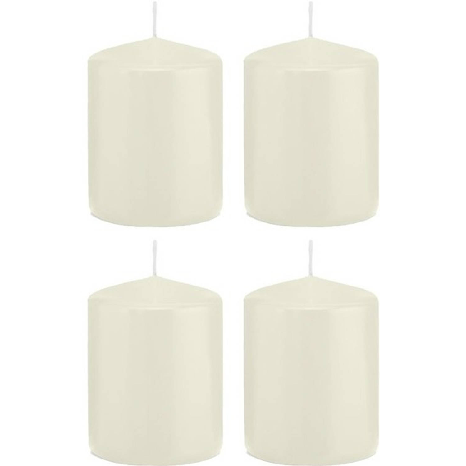 Trend Candles 4x Ivoorte Cilinderkaars/stompkaars 6 X 8 Cm 29 Branduren - Geurloze Kaarsen - Woondecoraties - Wit