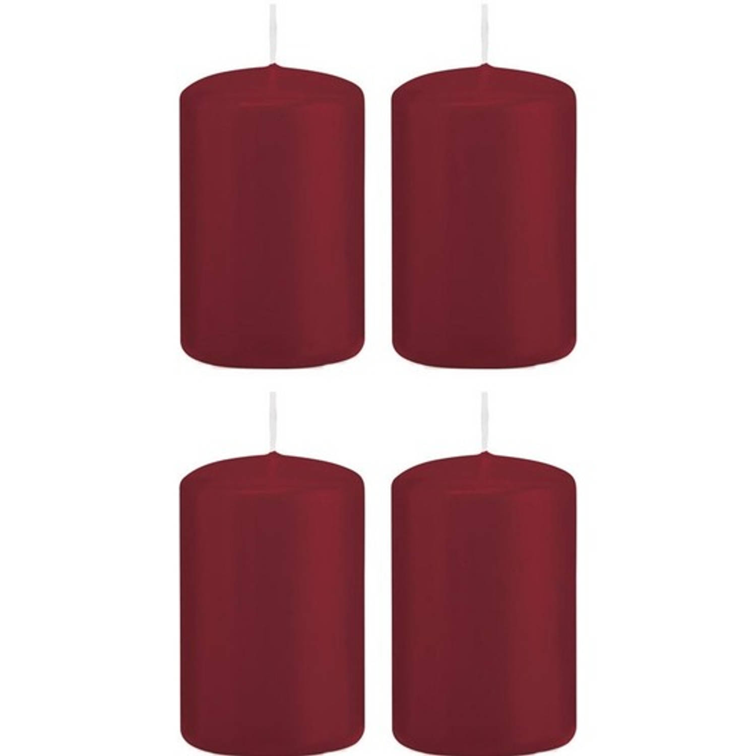 Trend Candles 4x Bordeauxrode Cilinderkaarsen/stompkaarsen 5 X 8 Cm 18 Branduren - Geurloze Kaarsen - Woondecoraties - Rood