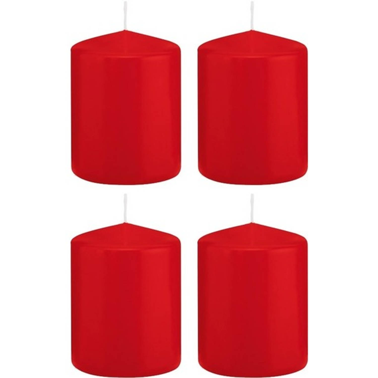 Trend Candles 4x Rode Cilinderkaarsen/stompkaarsen 6 X 8 Cm 29 Branduren - Geurloze Kaarsen - Woondecoraties - Rood