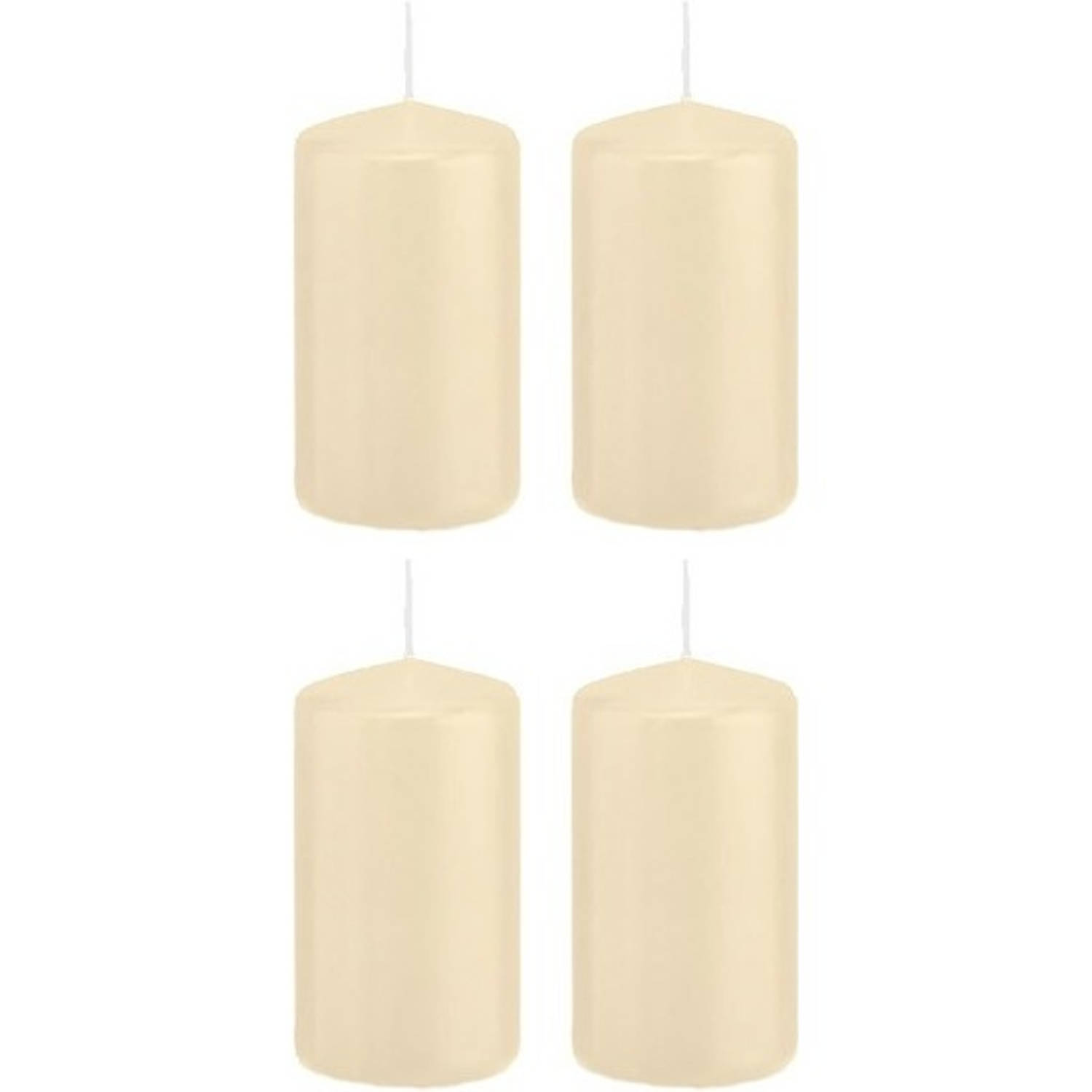 Trend Candles 4x Cremete Cilinderkaarsen/stompkaarsen 5 X 10 Cm 23 Branduren - Geurloze Kaarsen - Woondecoraties - Wit