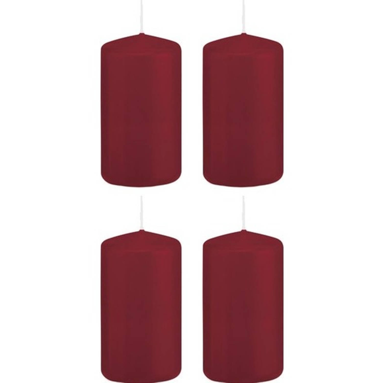 Trend Candles 4x Bordeauxrode Cilinderkaarsen/stompkaarsen 5 X 10 Cm 23 Branduren - Geurloze Kaarsen - Woondecoraties - Rood