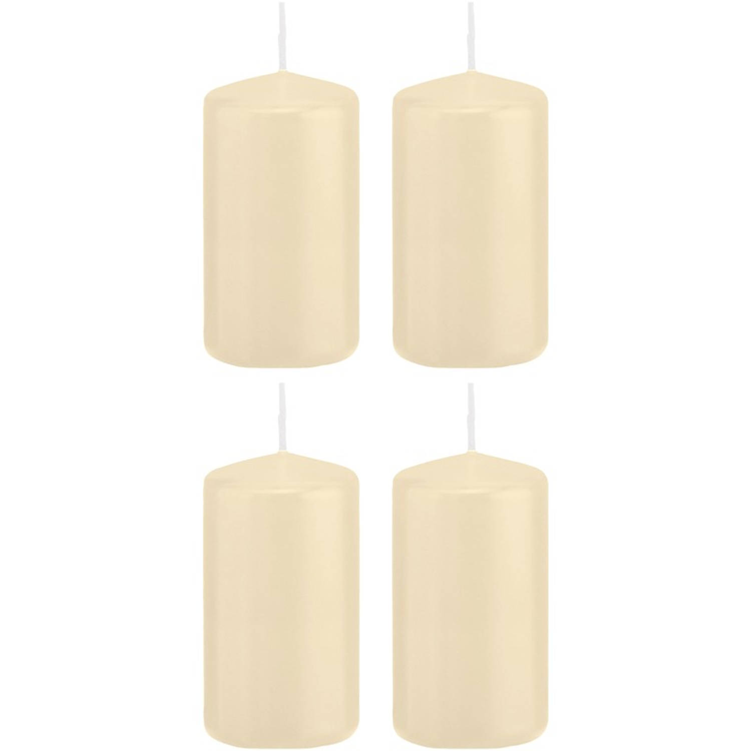 Trend Candles 4x Cremete Cilinderkaarsen/stompkaarsen 6 X 12 Cm 40 Branduren - Geurloze Kaarsen - Woondecoraties - Wit
