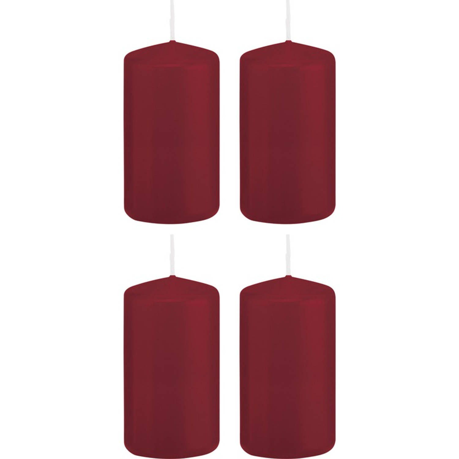 Trend Candles 4x Bordeauxrode Cilinderkaarsen/stompkaarsen 6 X 12 Cm 40 Branduren - Geurloze Kaarsen - Woondecoraties - Rood