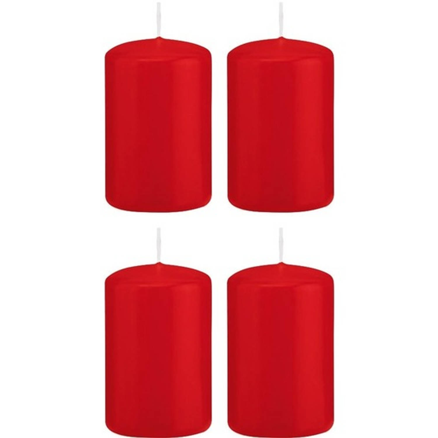 Trend Candles 4x Rode Cilinderkaarsen/stompkaarsen 5 X 8 Cm 18 Branduren - Geurloze Kaarsen - Woondecoraties - Rood