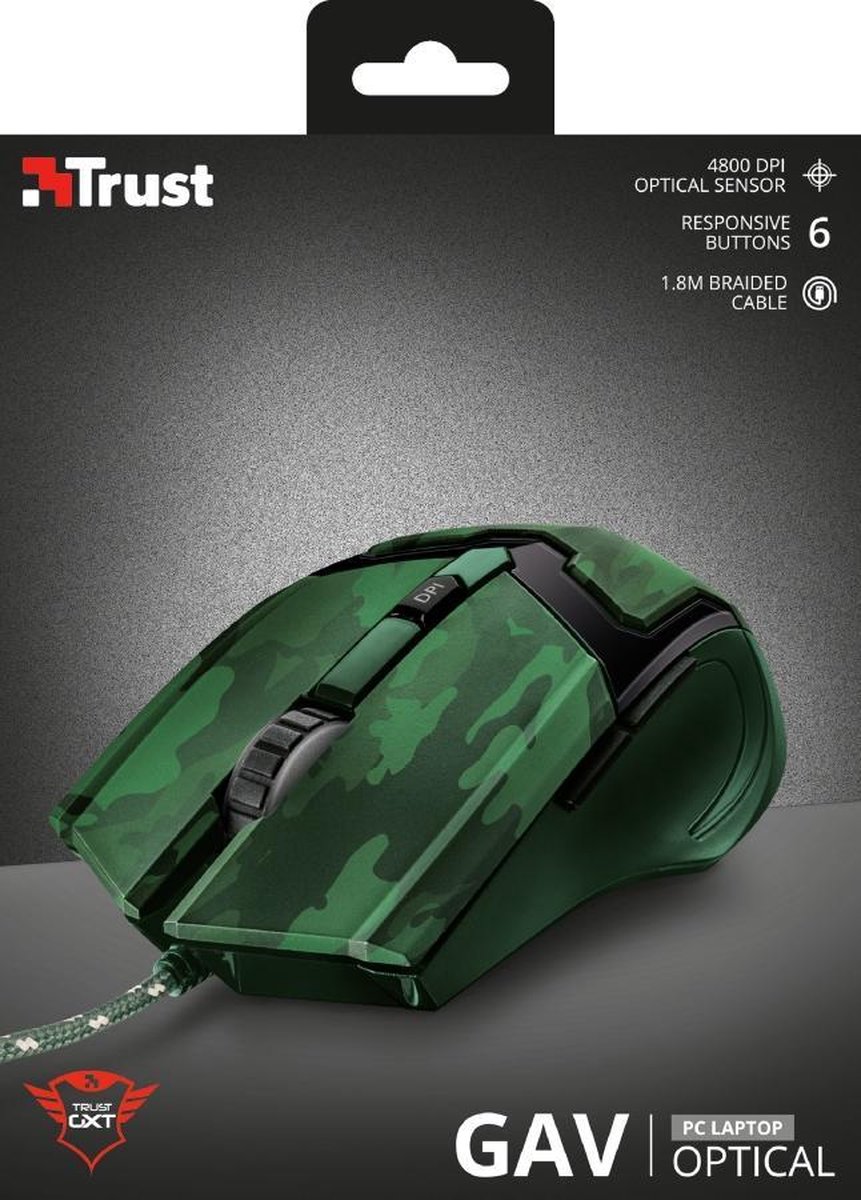 Trust GXT 101 Gav - Gaming Muis - Jungle Camouflage - Groen