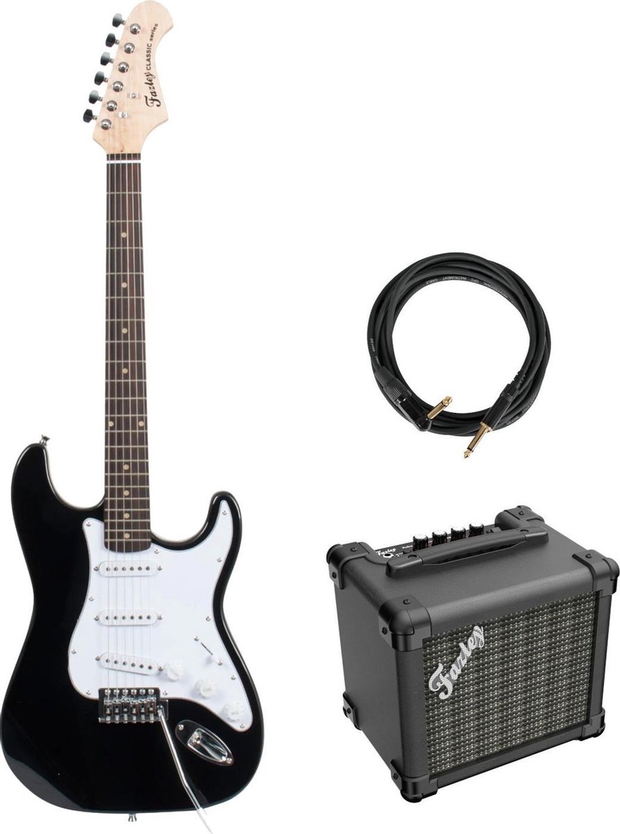 Fazley FST118 Black elektrische gitaar + versterker + kabel