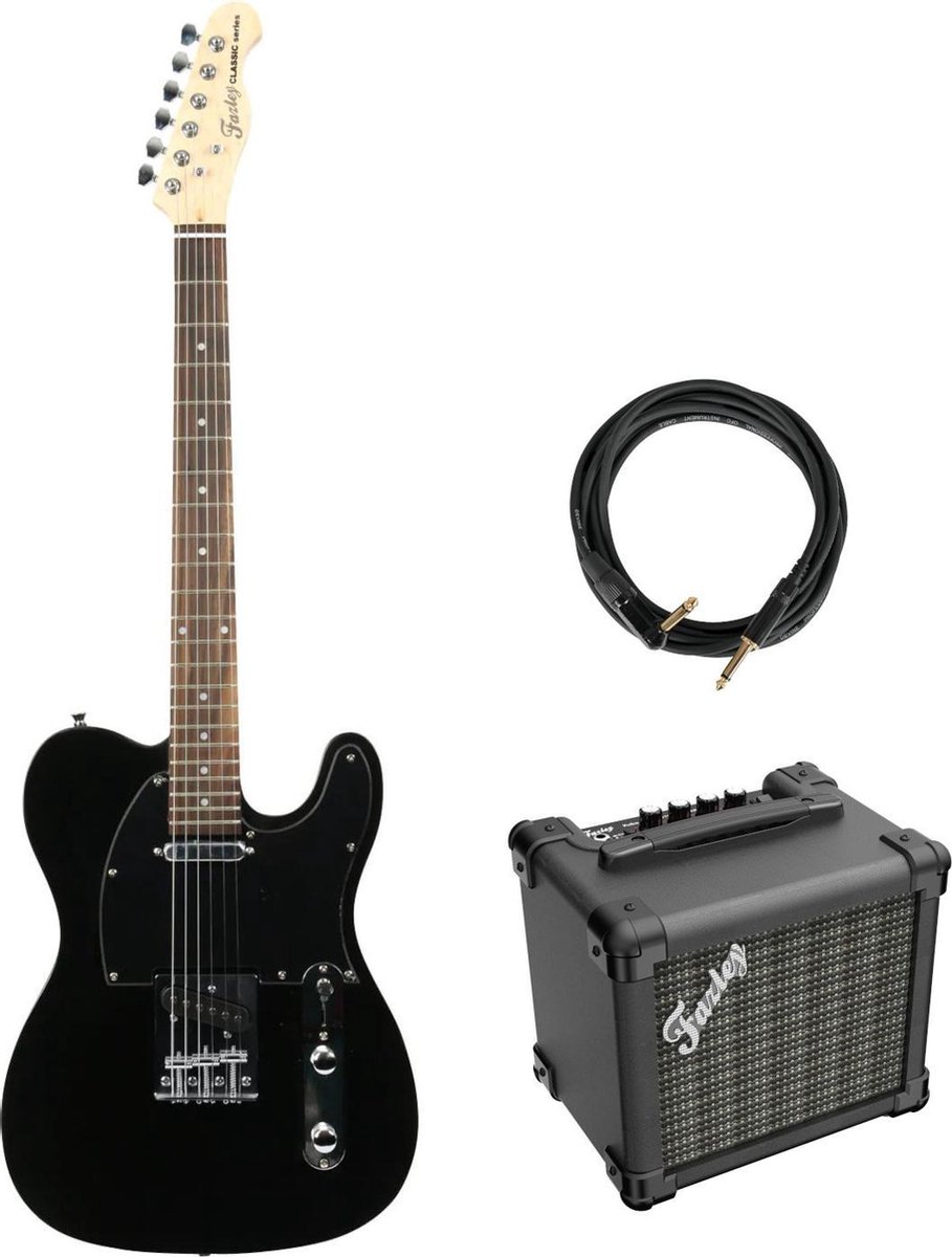 Fazley FTL218 Black elektrische gitaar + versterker + kabel