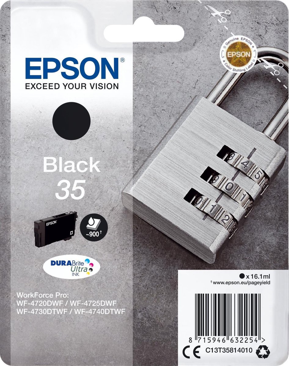 Epson Padlock Singlepack Black 35 DURABrite Ultra Ink - Negro