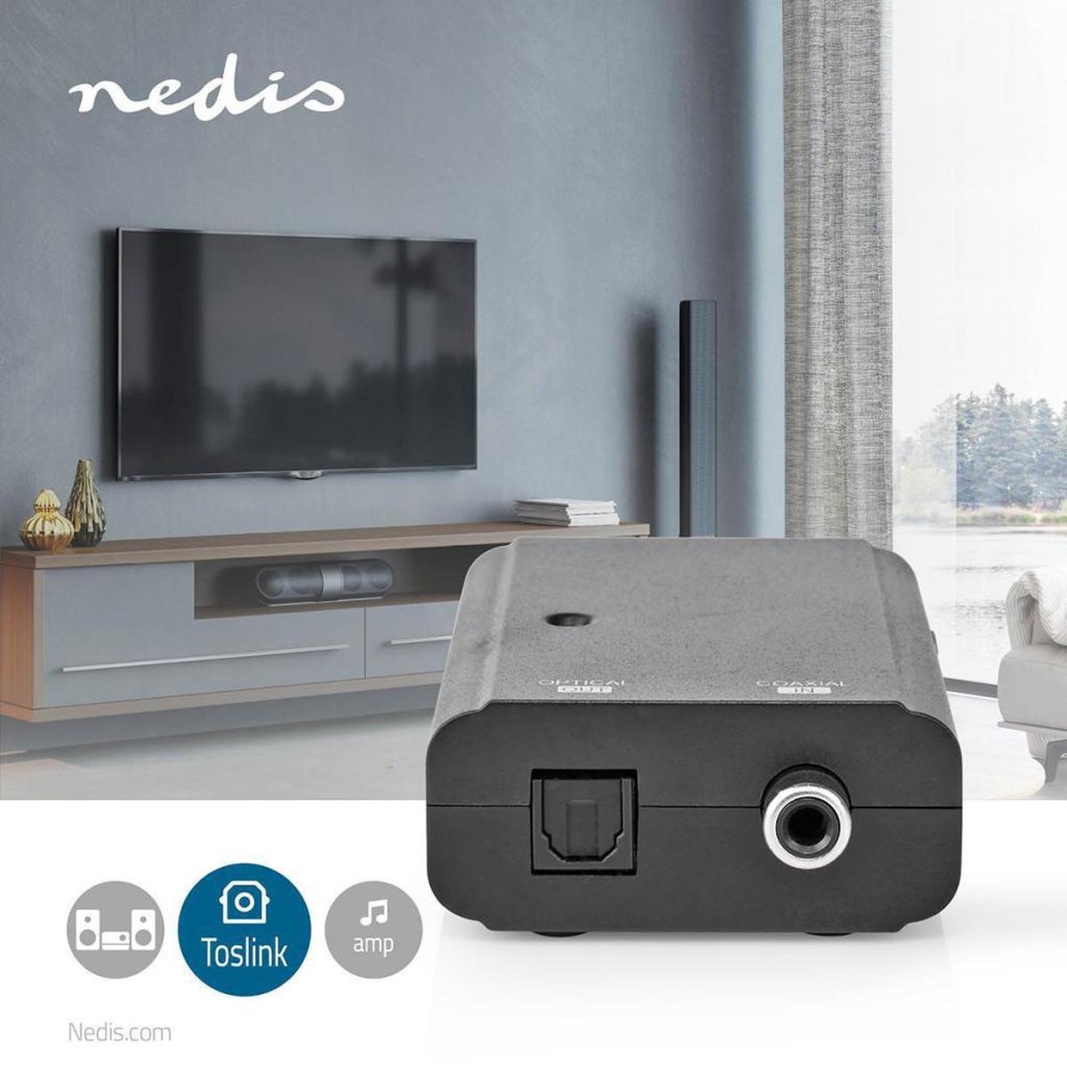 Nedis ACON2505BK audio converter Coax naar Toslink - Zwart