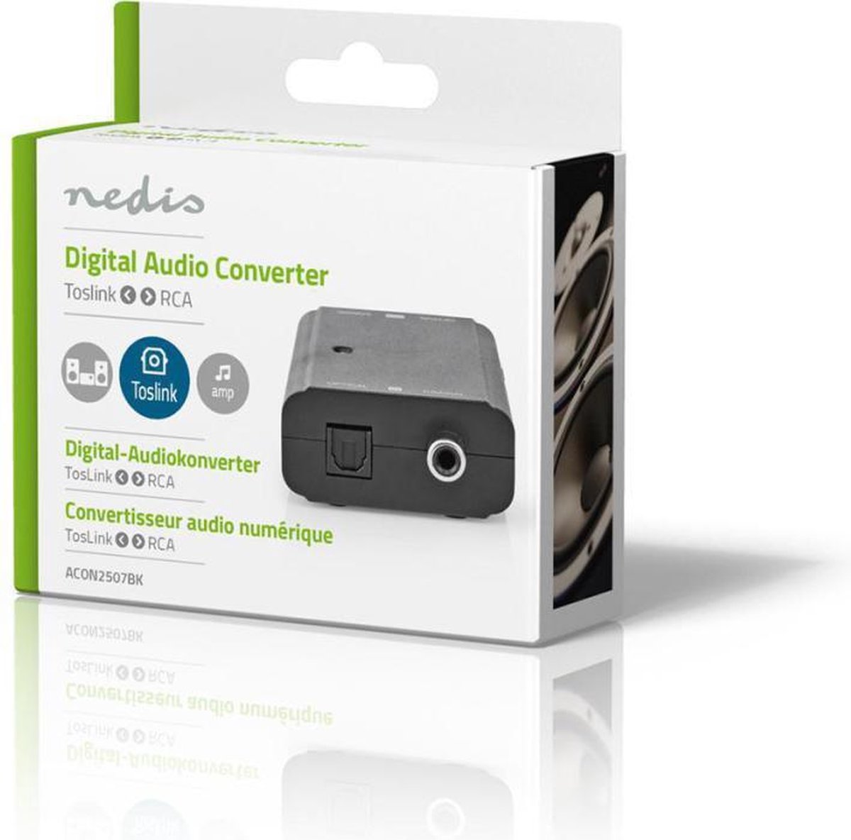 Nedis ACON2507BK audio converter 2-weg Toslink - Coax - Zwart
