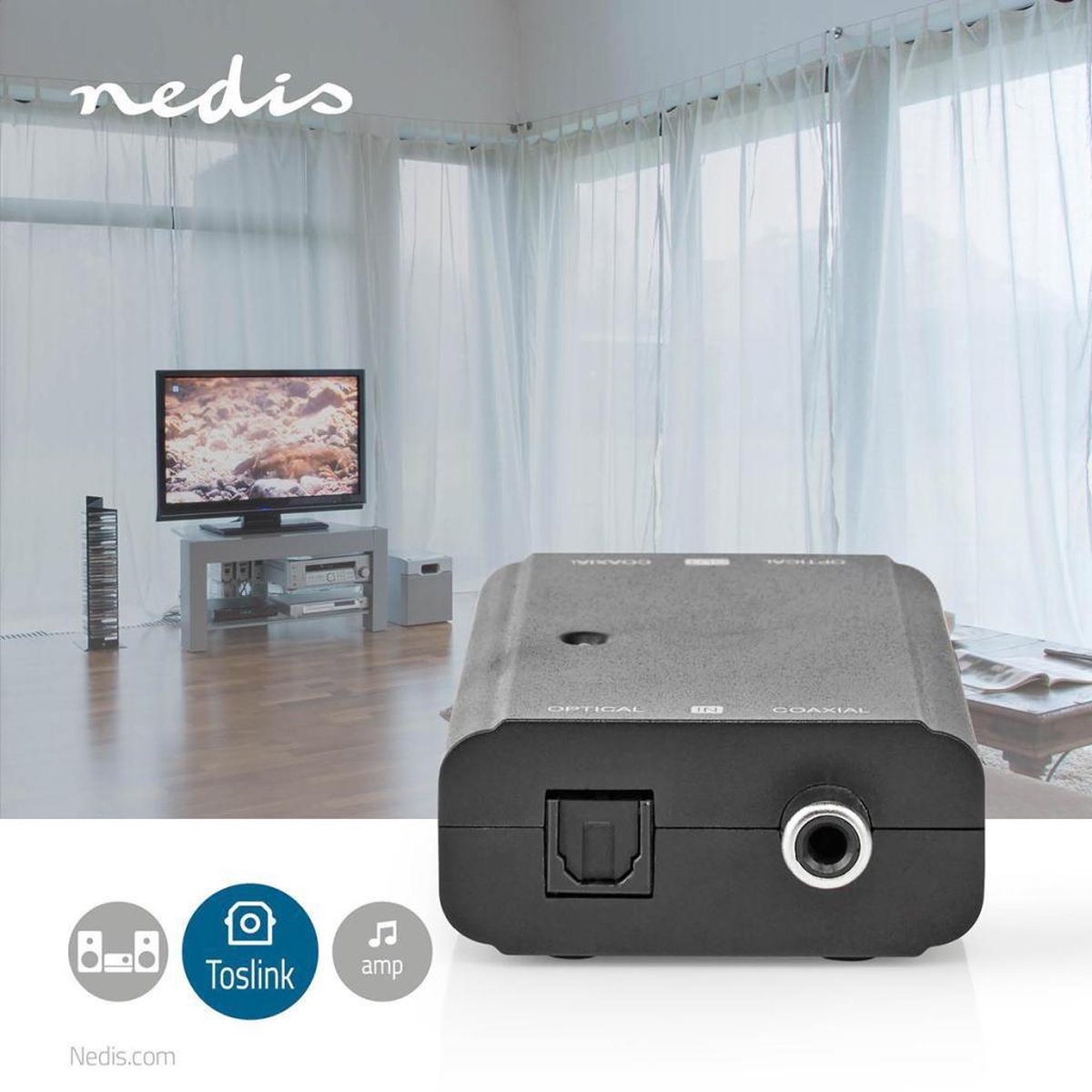 Nedis ACON2507BK audio converter 2-weg Toslink - Coax - Zwart
