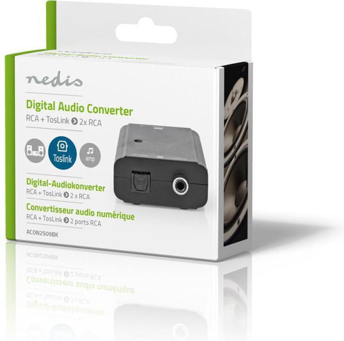 Nedis ACON2509BK audio converter Toslink + Coax naar RCA - Zwart