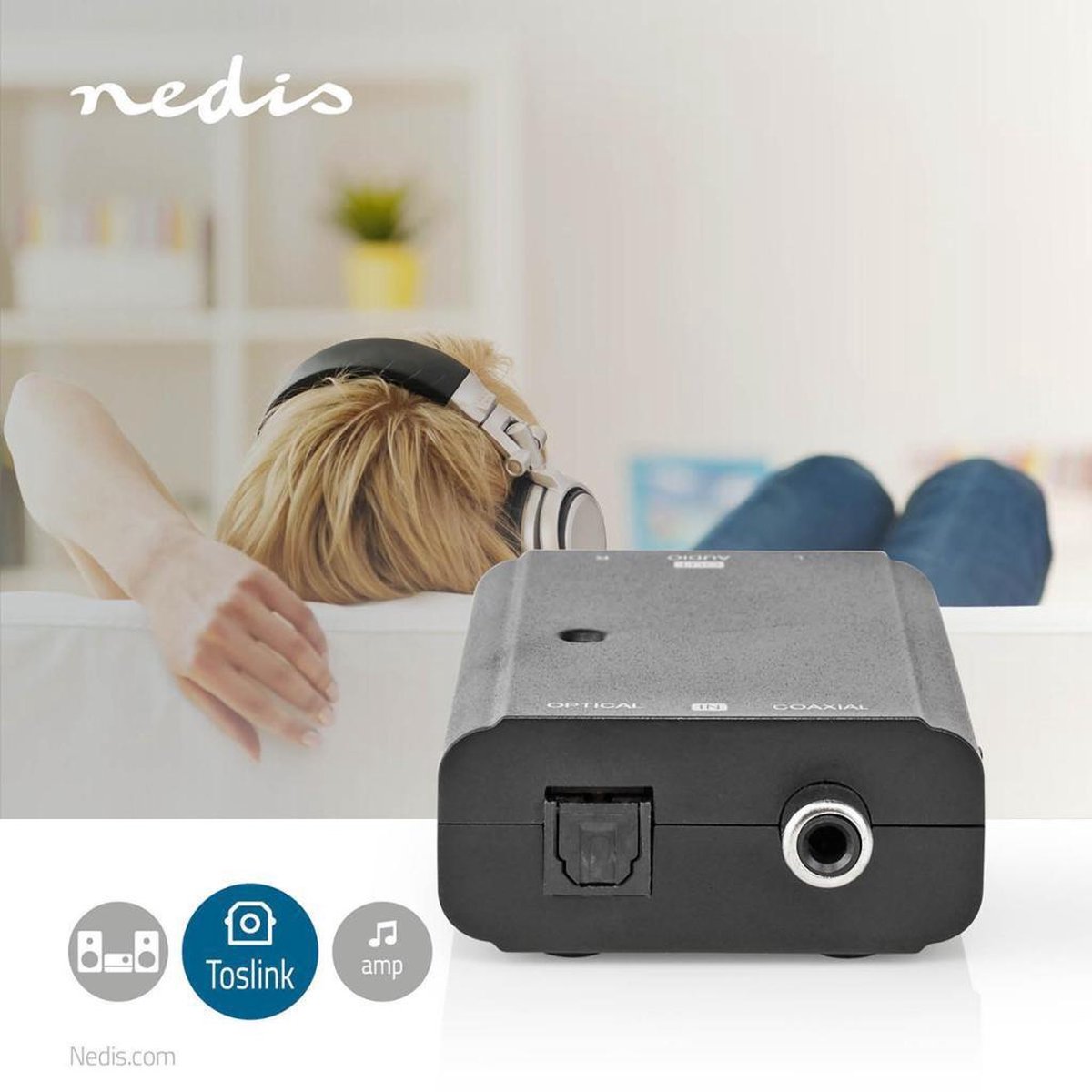 Nedis ACON2509BK audio converter Toslink + Coax naar RCA - Zwart