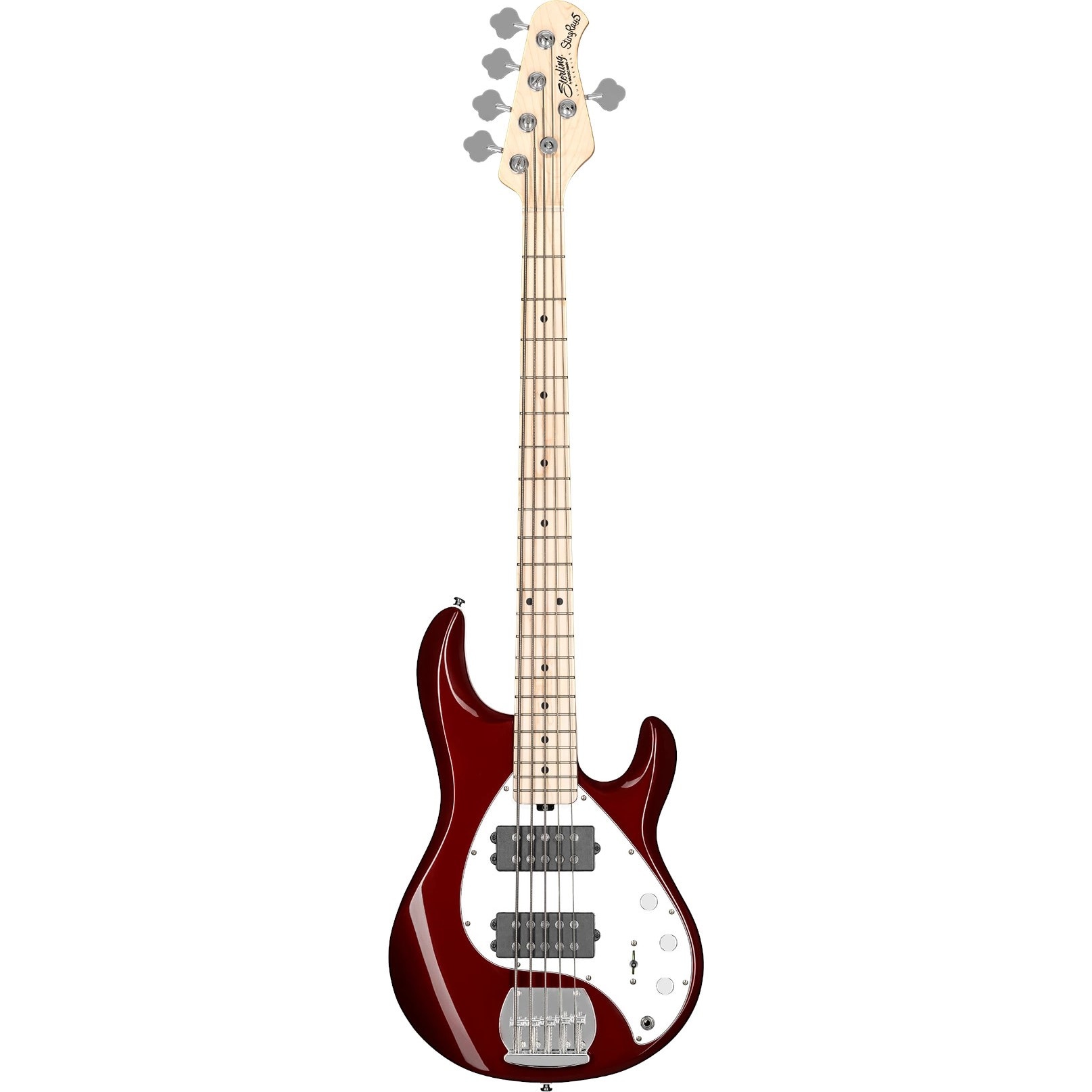 Music Man StingRay Ray5 HH Candy Apple Red 5-snarige elektrische basgitaar