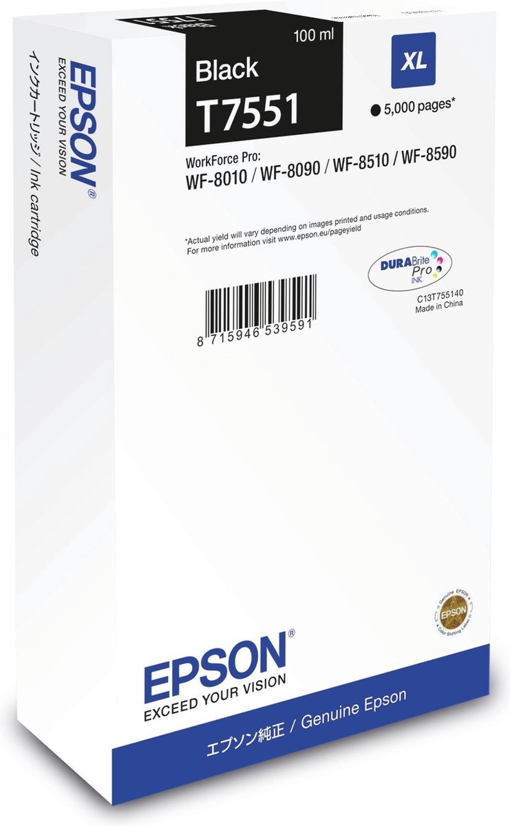 Epson T7551XL - Inktcartridge / / Hoge Capaciteit - Zwart