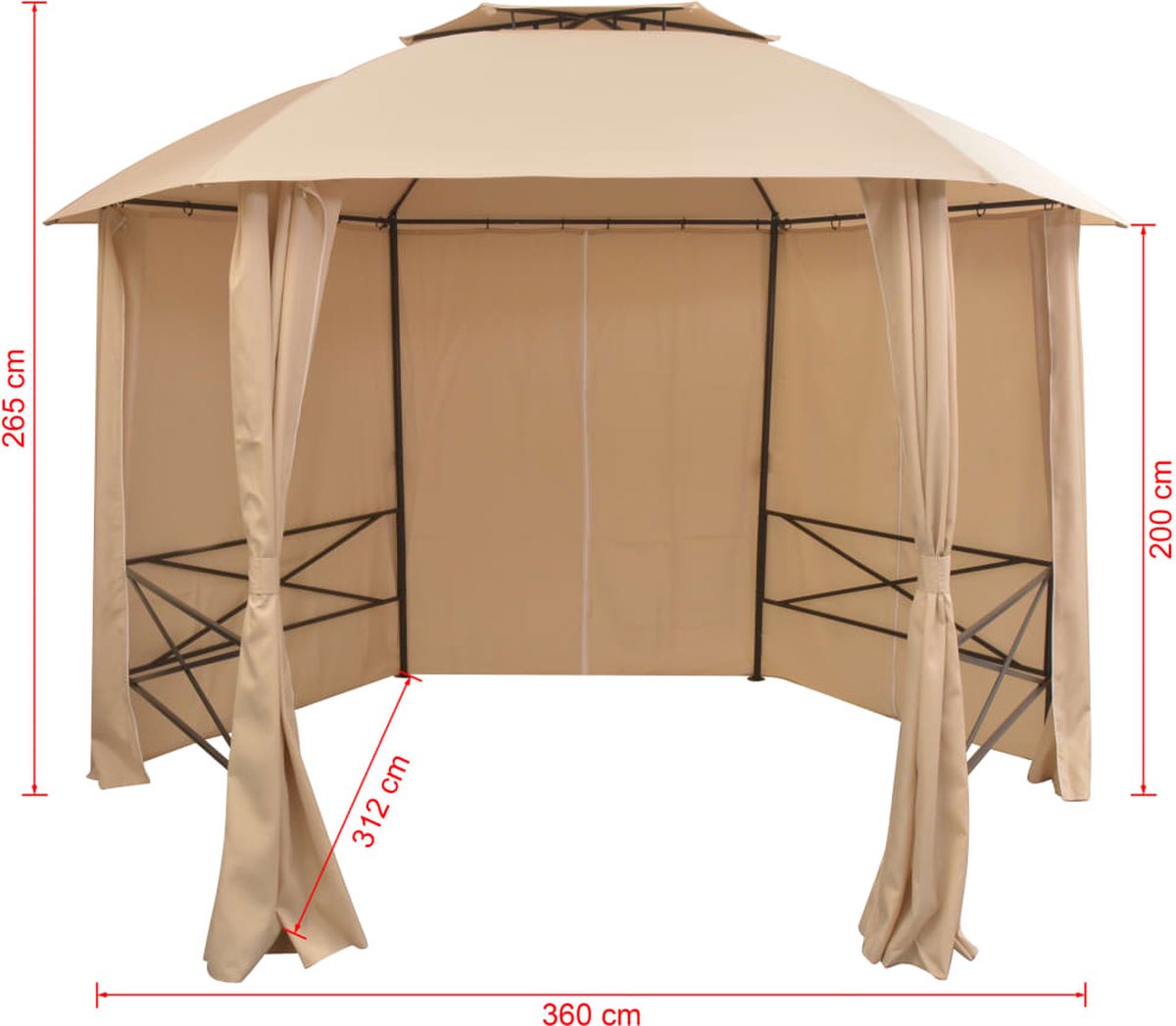 Vidaxl Tuinpaviljoen Met Gordijnen Hexagonaal 360x265 Cm - Beige
